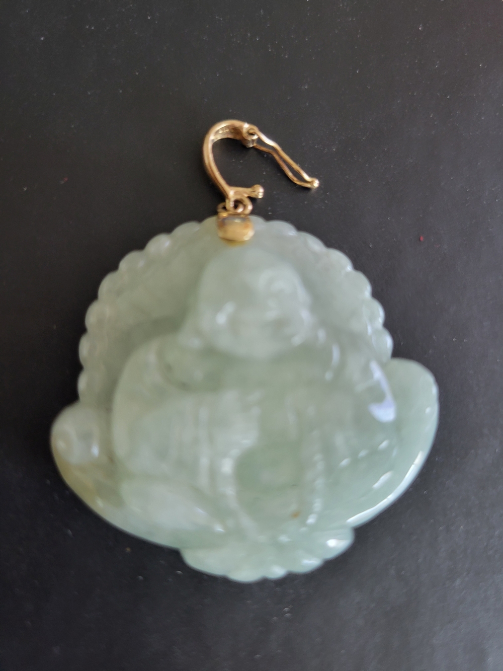 Light Green Jade Buddha Pendant with Gold Bail